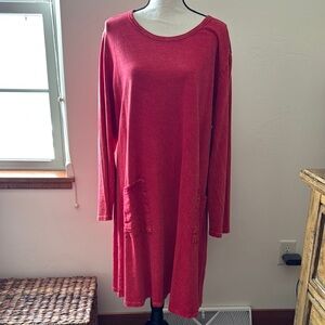 Jess & Jane Womens Red Mineral Washed Cotton Pocket Dress